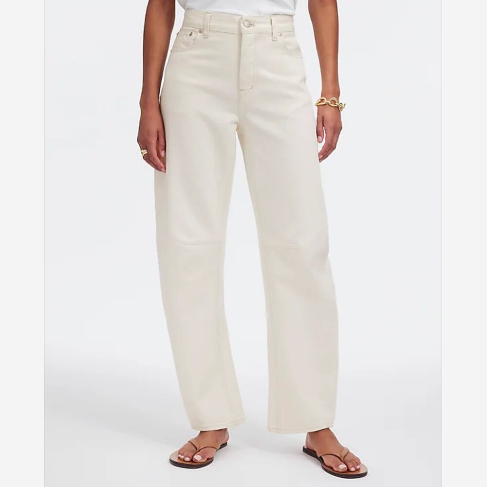 NWT Madewell The Darted Barrel Leg Jean in Ivory Vintage Canvas